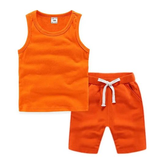 Kids orange tank top and shorts set by FLIPSTYLEZLLC with white drawstring on Tampa Home & Garden Store