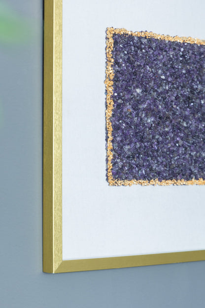 Wall Art The Lillian Améthyste Shadow Box Duo purple amethyst crystals with a gold frame on Tampa Home & Garden Store