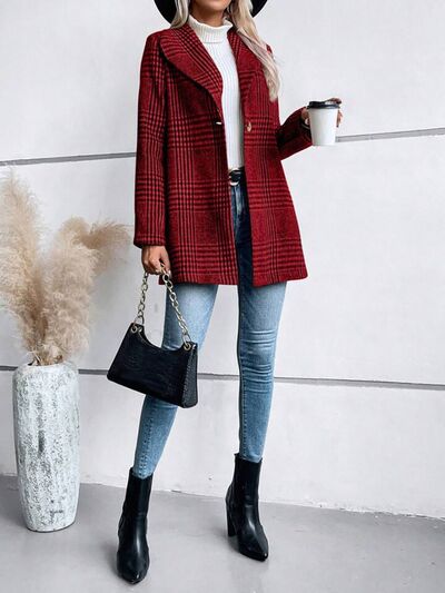 Women's Plaid Collared Buttoned Long Sleeve Jacket red lightweight outerwear Stevvex on Tampa Home & Garden Store