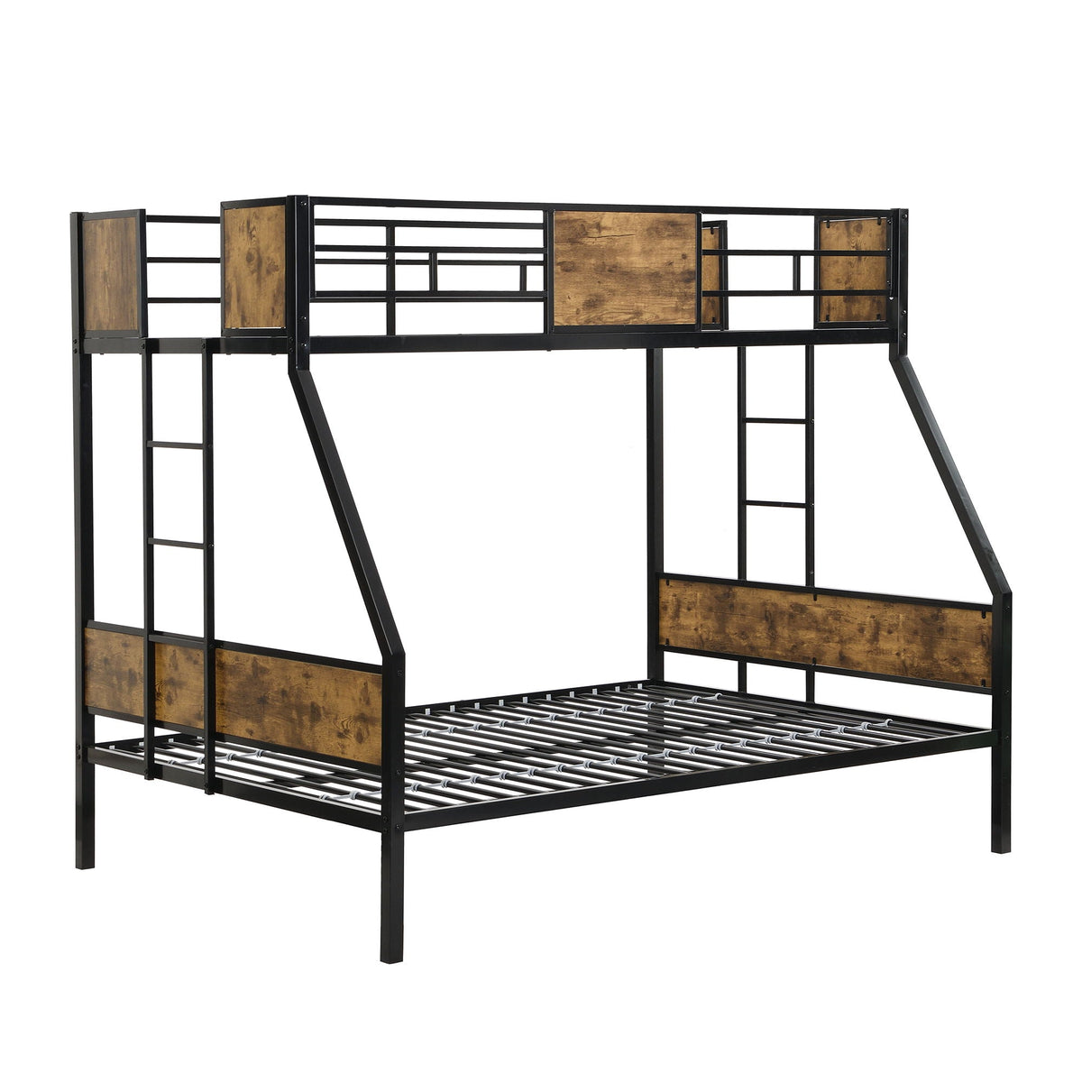 Modern Metal Bunk Bed by HouseOfZazla with black metal frame and wood panel accents on Tampa Home & Garden Store