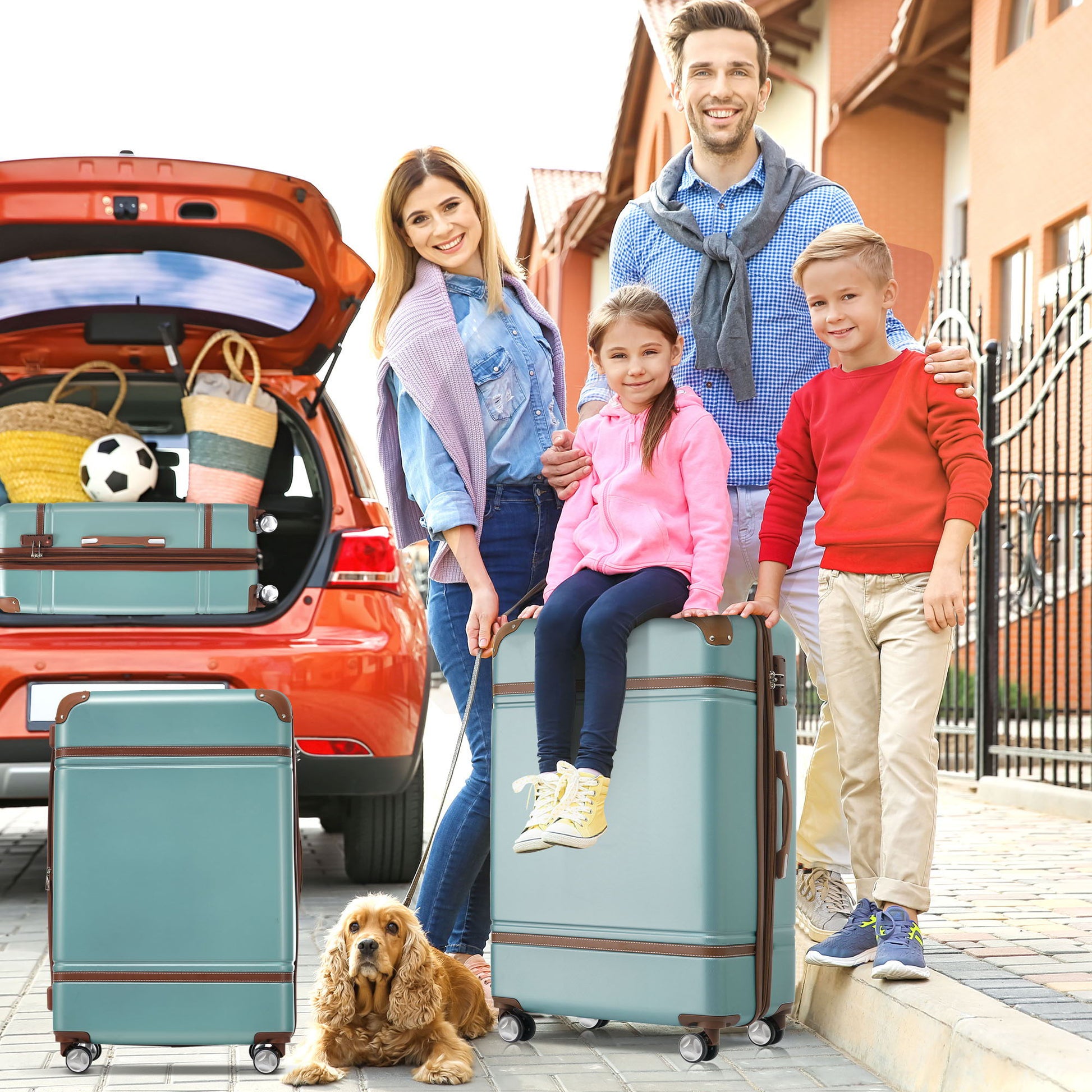 3-piece HouseOfZazla hardshell luggage set teal spinner wheels TSA lock cosmetic case on Tampa Home & Garden Store