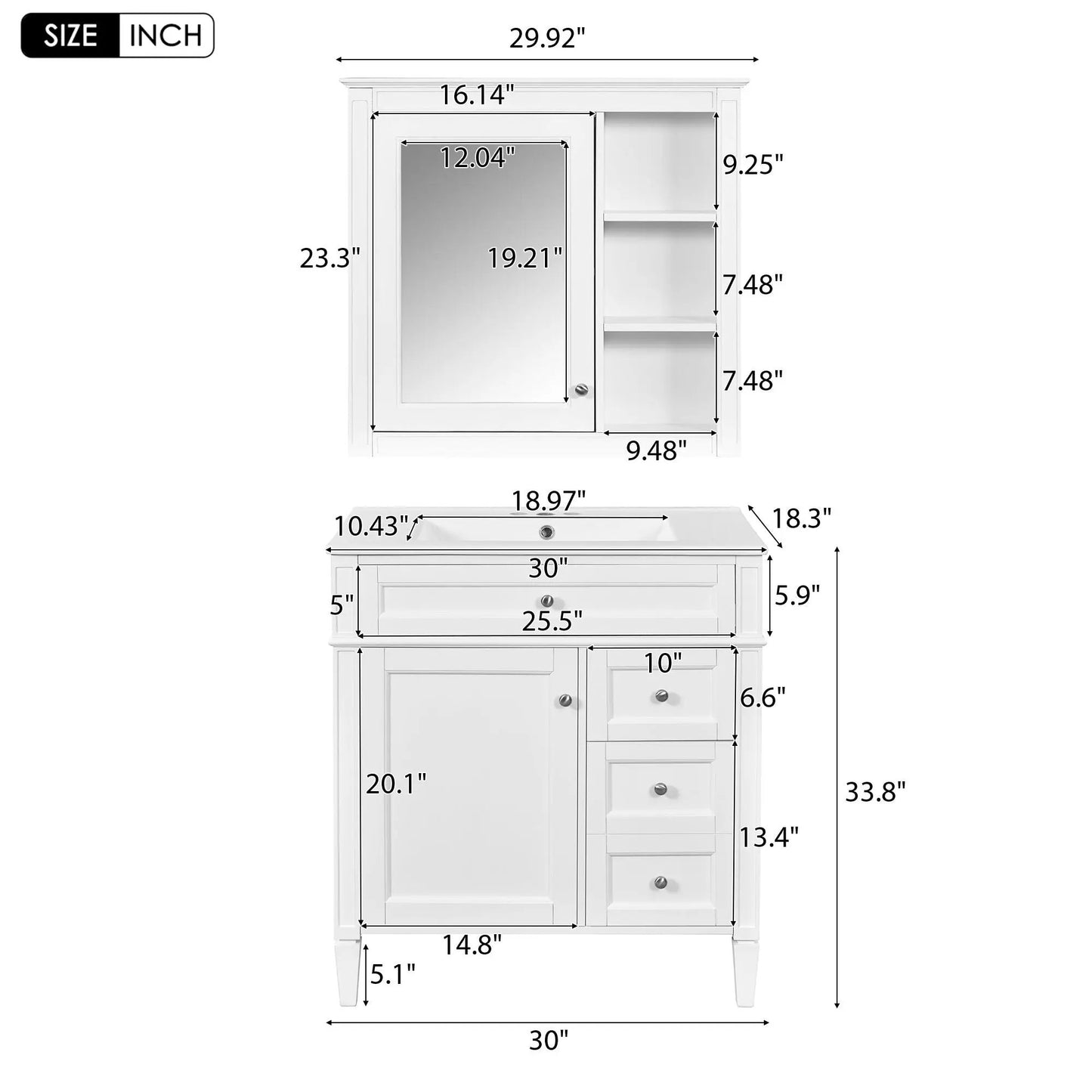 Bathroom Vanity with Top Sink and Mirror Cabinet