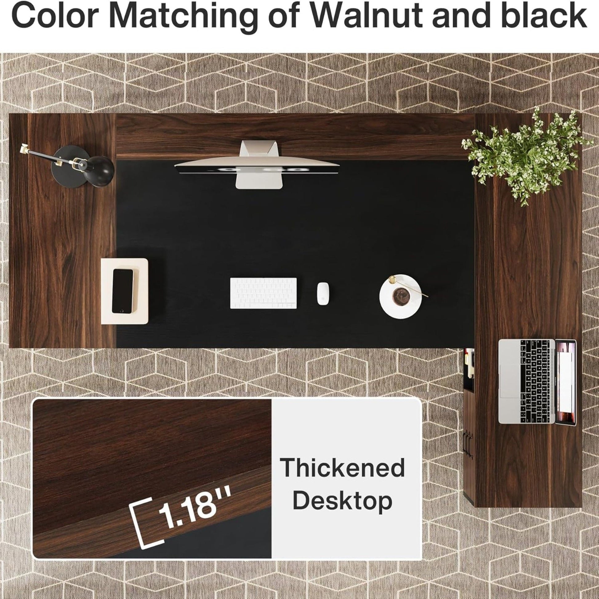 L-shaped executive desk with file cabinet drawers walnut and black by HouseOfZazla corner desk on Tampa Home & Garden Store