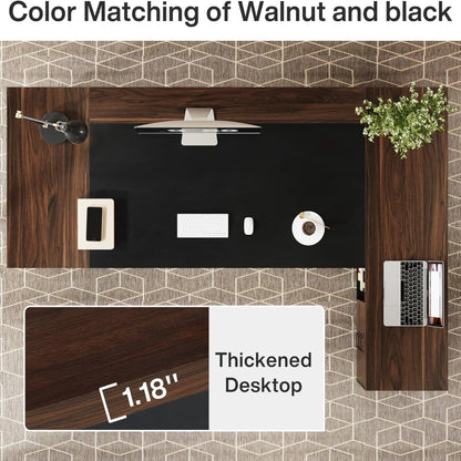 L-shaped executive desk with file cabinet drawers walnut and black by HouseOfZazla corner desk on Tampa Home & Garden Store