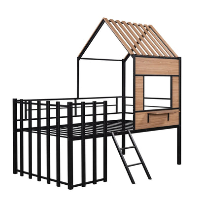 Loft Bed With Roof and Window Guardrail Ladder