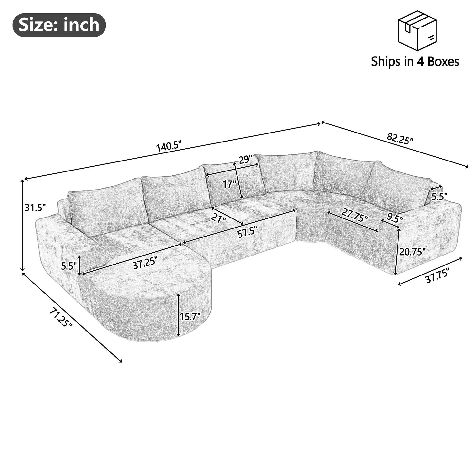Modular Cloud Sectional Sofa Set in light gray fabric by HouseOfZazla, stationary sectional on Tampa Home & Garden Store