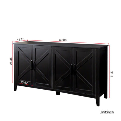 Cabinet with 4 doors and 4 open shelves sideboard in black wood by HouseOfZazla on Tampa Home & Garden Store