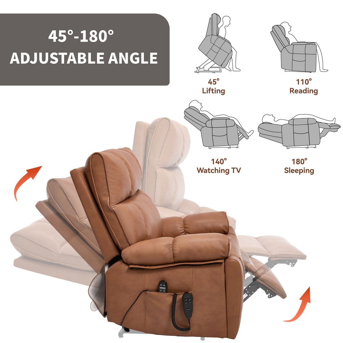 Orange Faux Leather Power Lift Massage Recliner