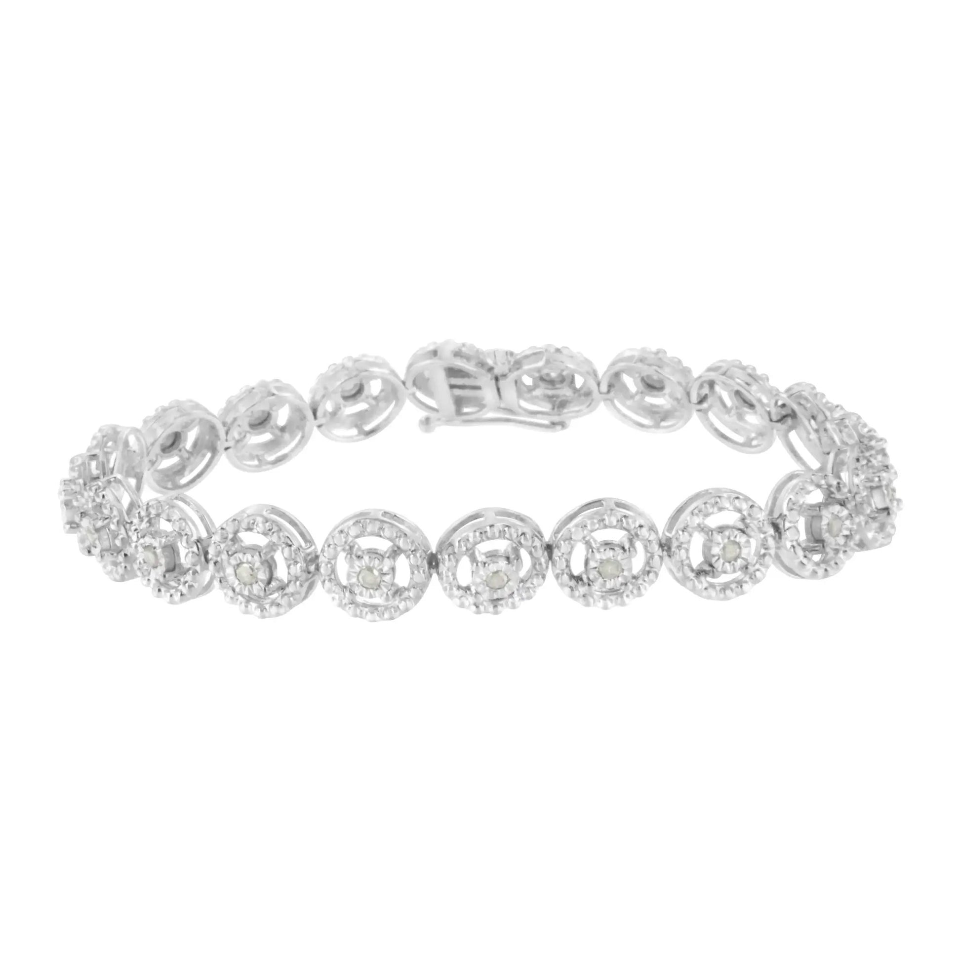 Sterling silver fashion link bracelet with diamond-studded nested circle open-wheel motifs 7in on Tampa Home & Garden Store