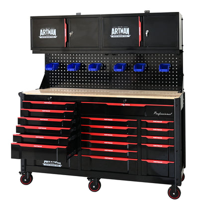 Wall mounted double door storage cabinet with tool rack and hooks black red steel ARTMAN on Tampa Home & Garden Store