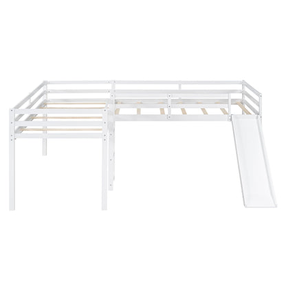 L-shaped loft bed with ladder and slide in white wood slat base by HouseOfZazla on Tampa Home & Garden Store