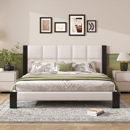 Boucle Cal King Bed Frame with a Cube Headboard
