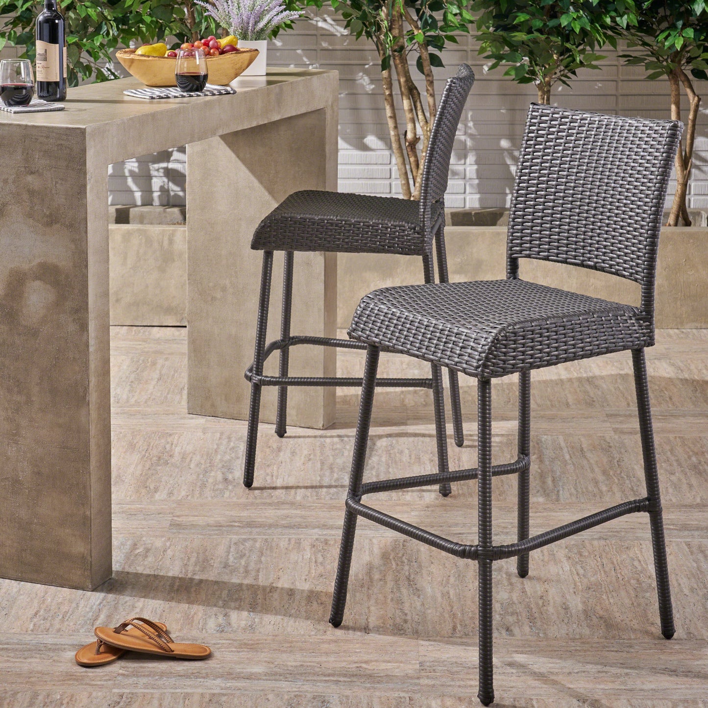 Set of Two 29 Inch PE Rattan Outdoor Barstools