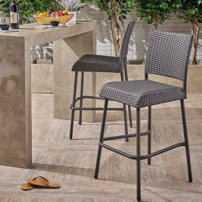 Set of Two 29 Inch PE Rattan Outdoor Barstools