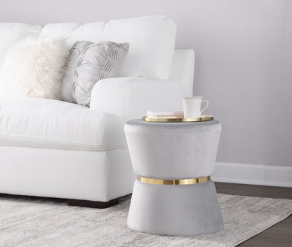 Contemporary Glam Ottoman with Gold Metal Band in gray fabric, accent ottoman on Tampa Home & Garden Store