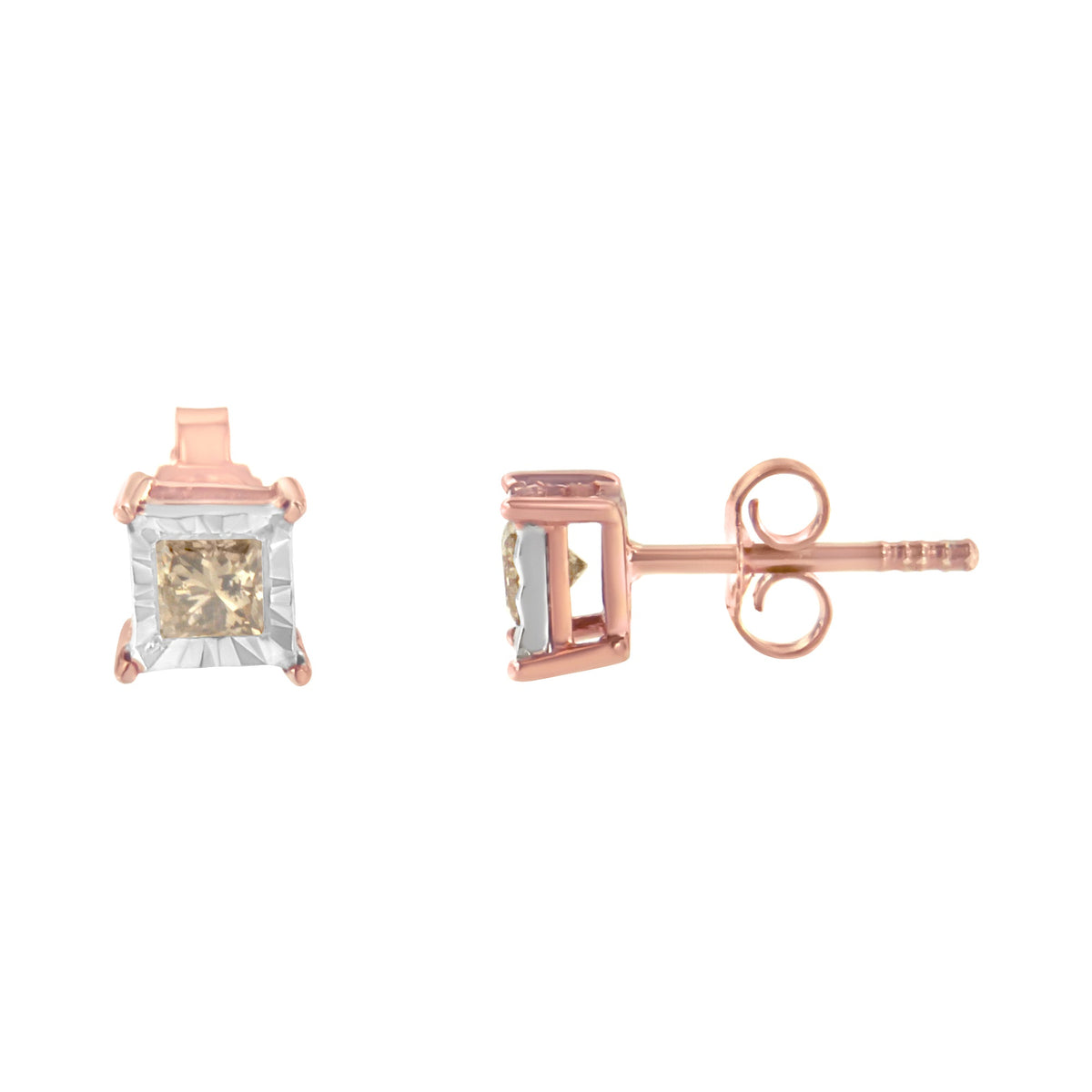 Earrings: two-tone rose gold plated sterling silver stud with princess-cut diamond, 1/2 cttw on Tampa Home & Garden Store