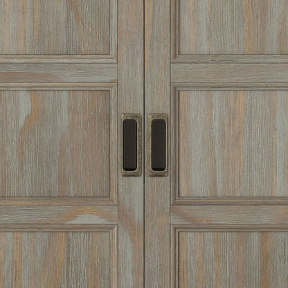 Burlington Handcrafted Low Storage Cabinet weathered gray wood with brass-framed dark pulls on Tampa Home & Garden Store
