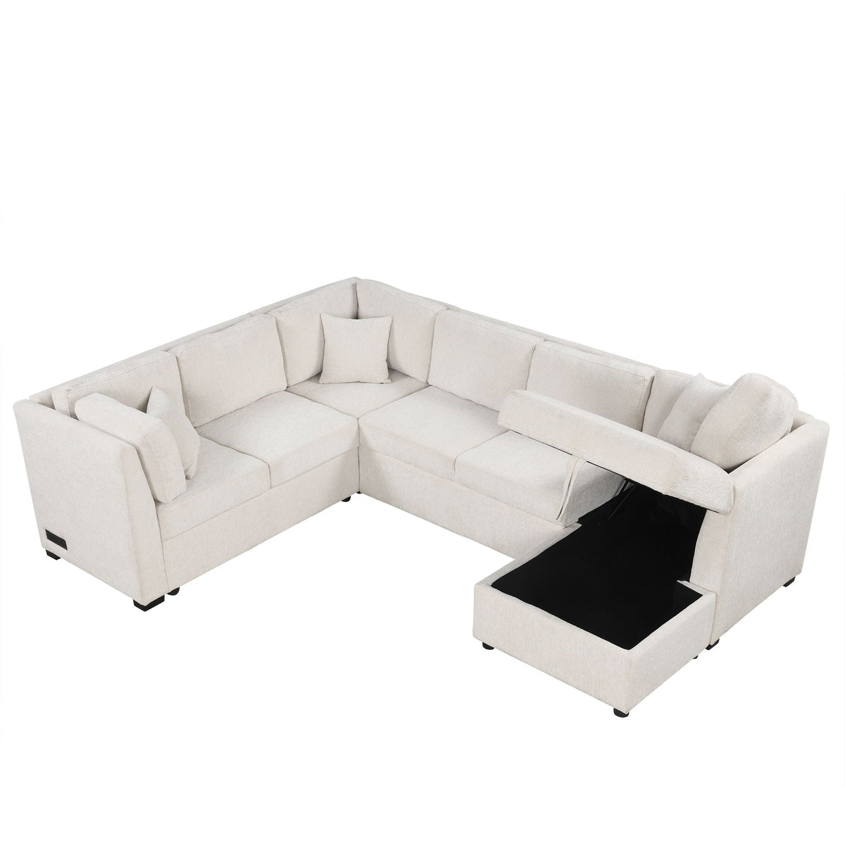 HouseOfZazla U-Shaped Sleeper Sofa with storage chaise and ottoman beige fabric on Tampa Home & Garden Store