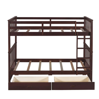 Bunk bed with ladders in dark wood finish with 2 storage drawers by Unique Piece Furniture on Tampa Home & Garden Store