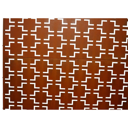 Metal privacy screen rust finish with white L-shaped cutouts, freestanding room divider on Tampa Home & Garden Store