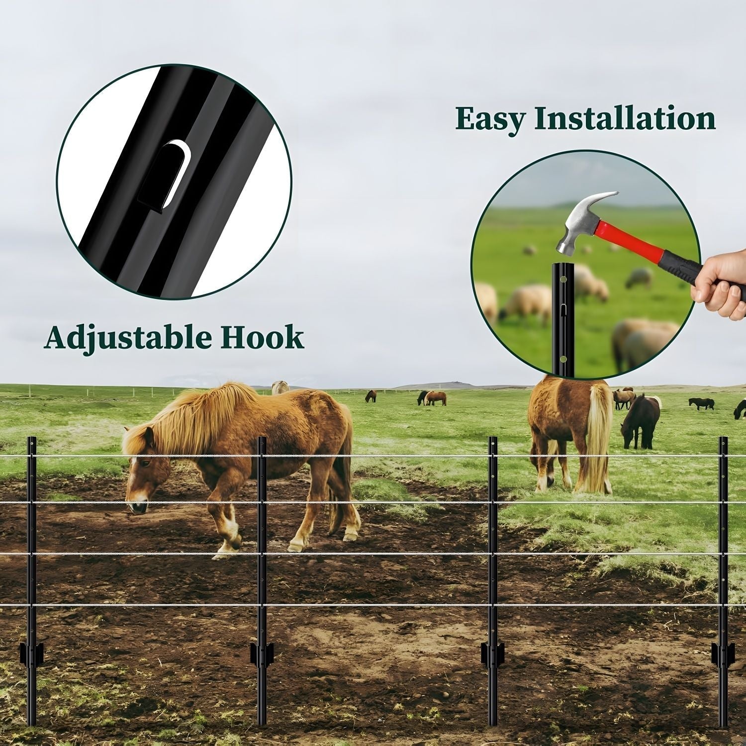 4 ft U-shaped metal fence posts for wire mesh fencing by HouseOfZazla with adjustable hook on Tampa Home & Garden Store