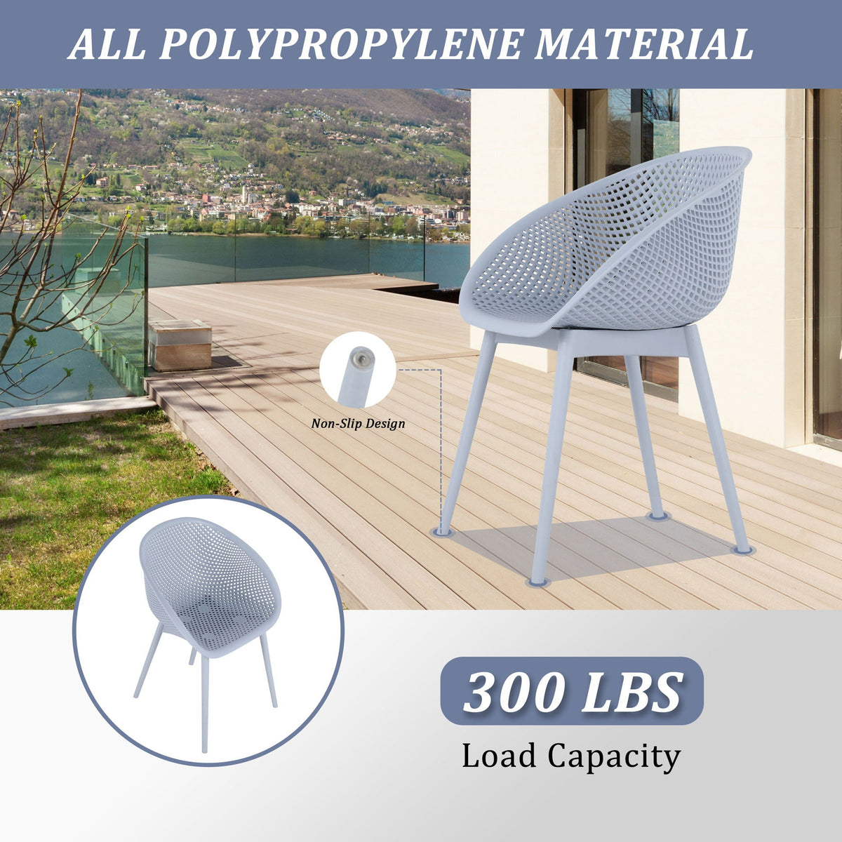 3 Piece Outdoor Lounge Chair Set in light gray polypropylene by HouseOfZazla non-slip design on Tampa Home & Garden Store