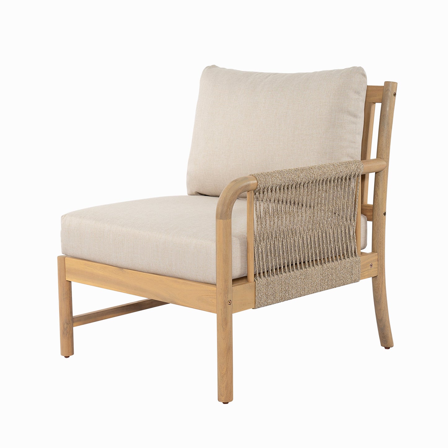 Casper Outdoor 3-Seater sofa with beige cushions and woven rope on wood frame on Tampa Home & Garden Store