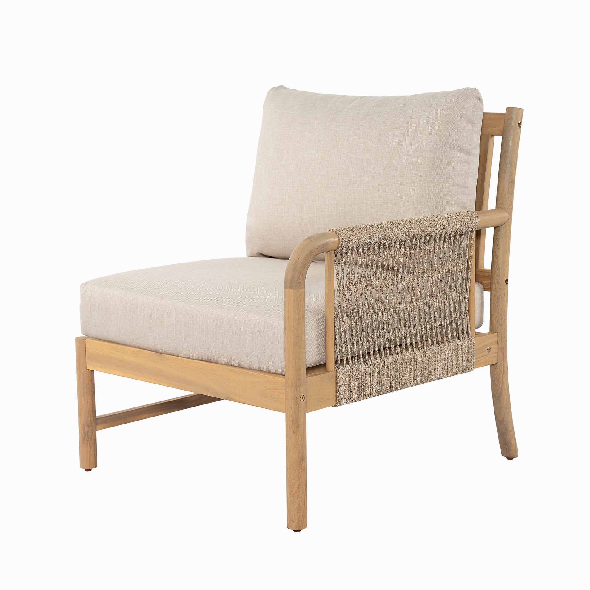 Casper Outdoor 3-Seater sofa with beige cushions and woven rope on wood frame on Tampa Home & Garden Store