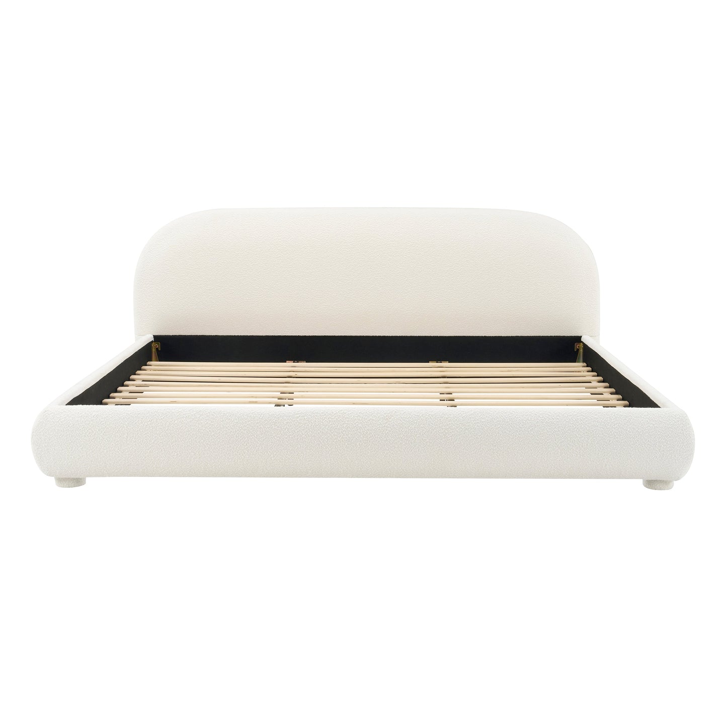 Cream fabric upholstered king bed with rounded headboard and slat bed base by HouseOfZazla on Tampa Home & Garden Store