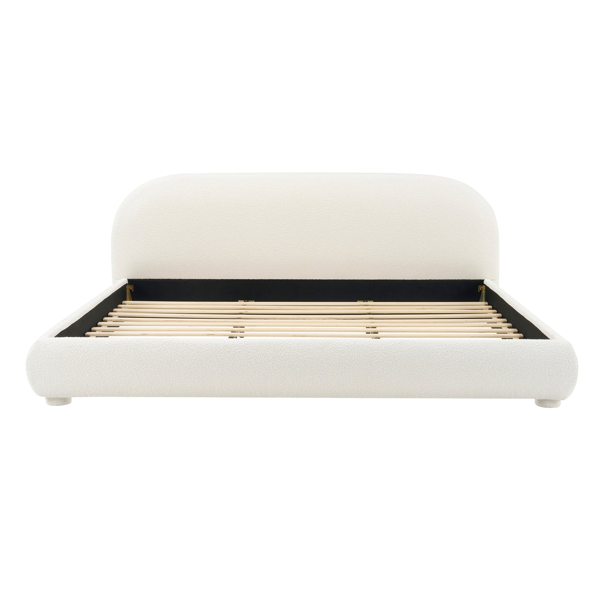 Cream fabric upholstered king bed with rounded headboard and slat bed base by HouseOfZazla on Tampa Home & Garden Store