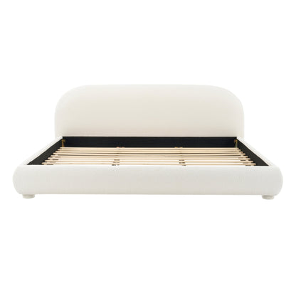 Cream fabric upholstered king bed with rounded headboard and slat bed base by HouseOfZazla on Tampa Home & Garden Store