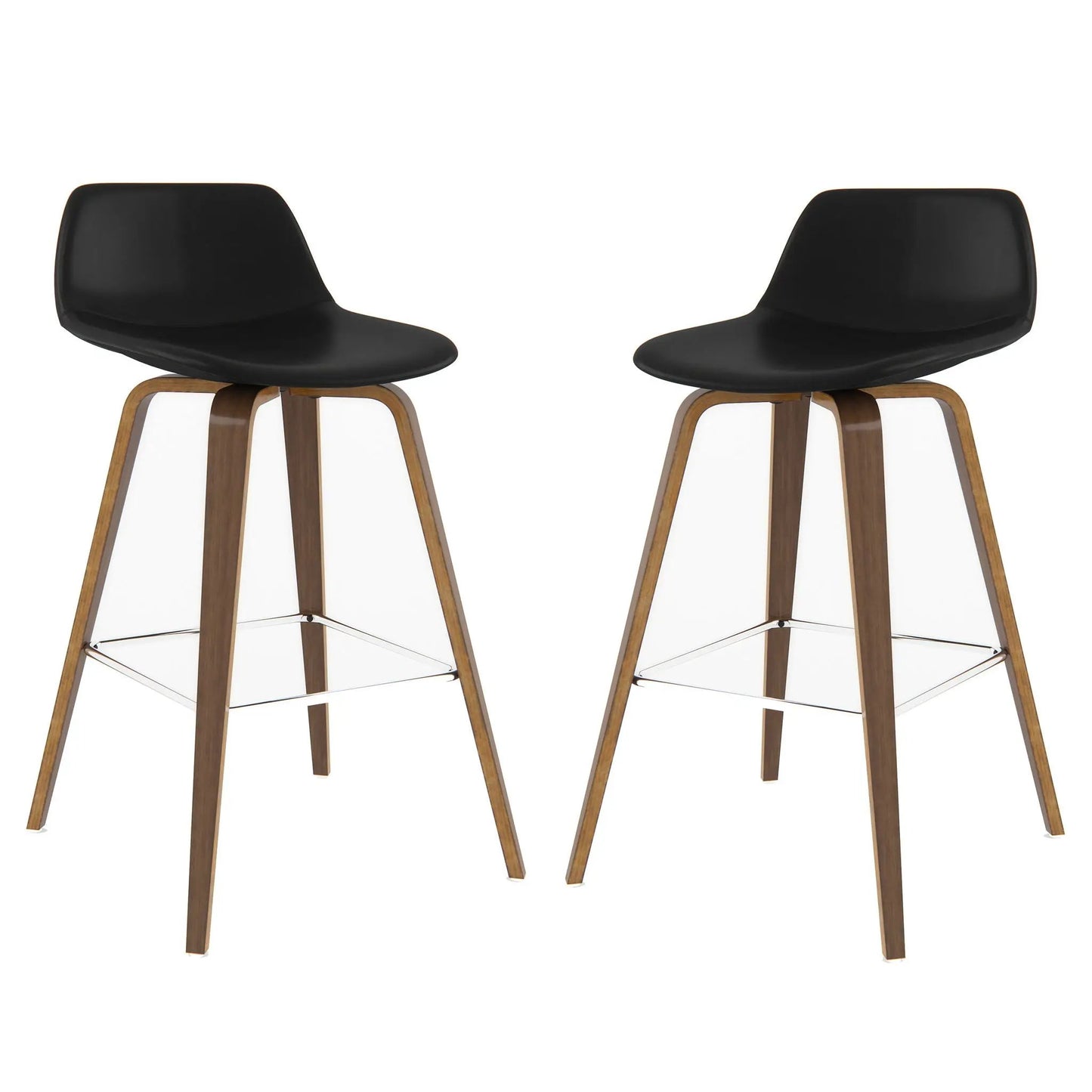 Randolph Bentwood counter stools set of 2, black seats with wood legs and metal footrests on Tampa Home & Garden Store