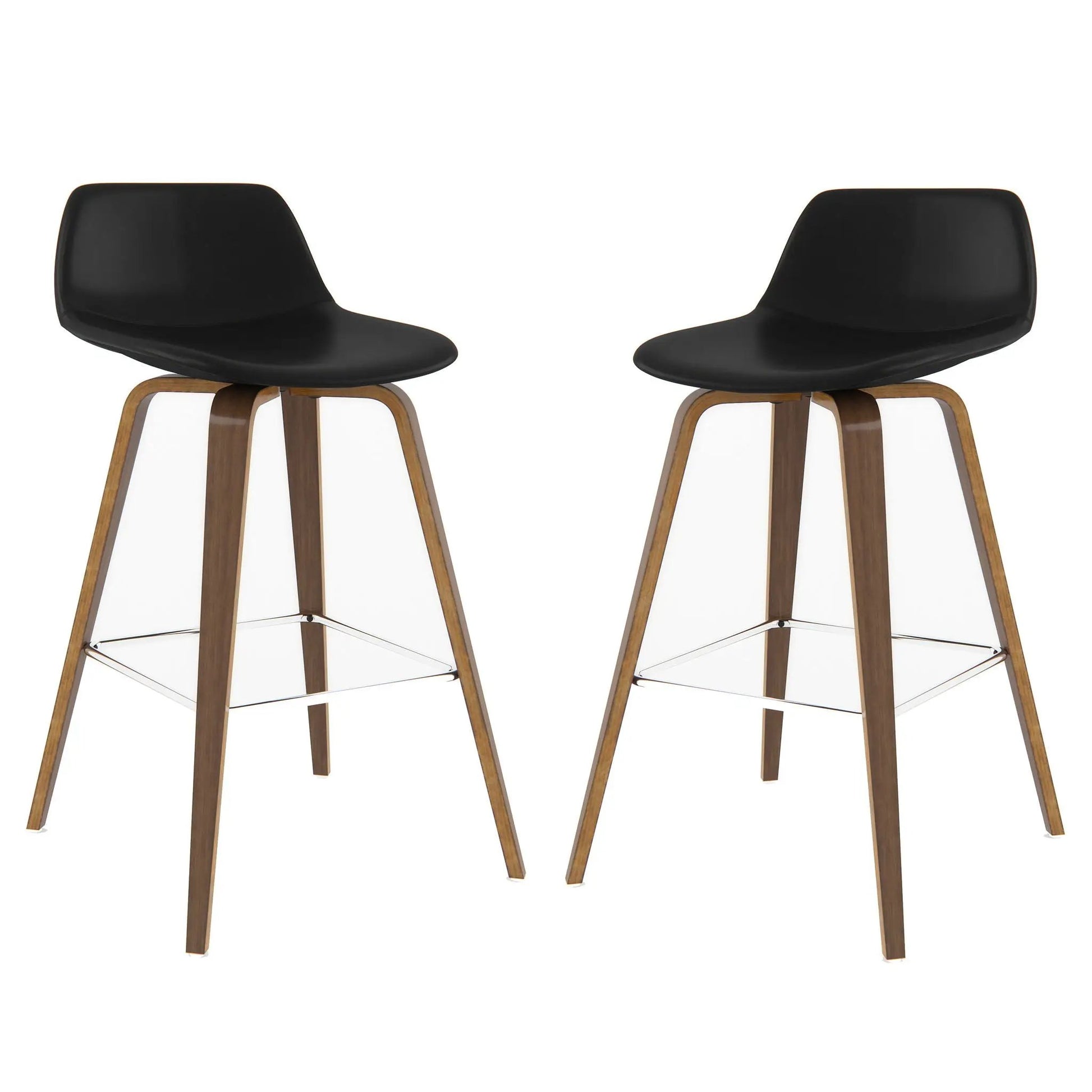 Randolph Bentwood counter stools set of 2, black seats with wood legs and metal footrests on Tampa Home & Garden Store