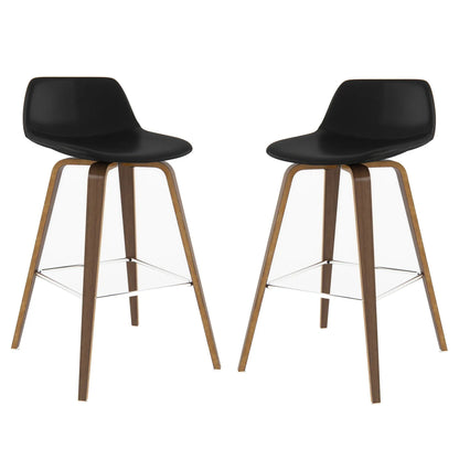 Randolph Bentwood counter stools set of 2, black seats with wood legs and metal footrests on Tampa Home & Garden Store