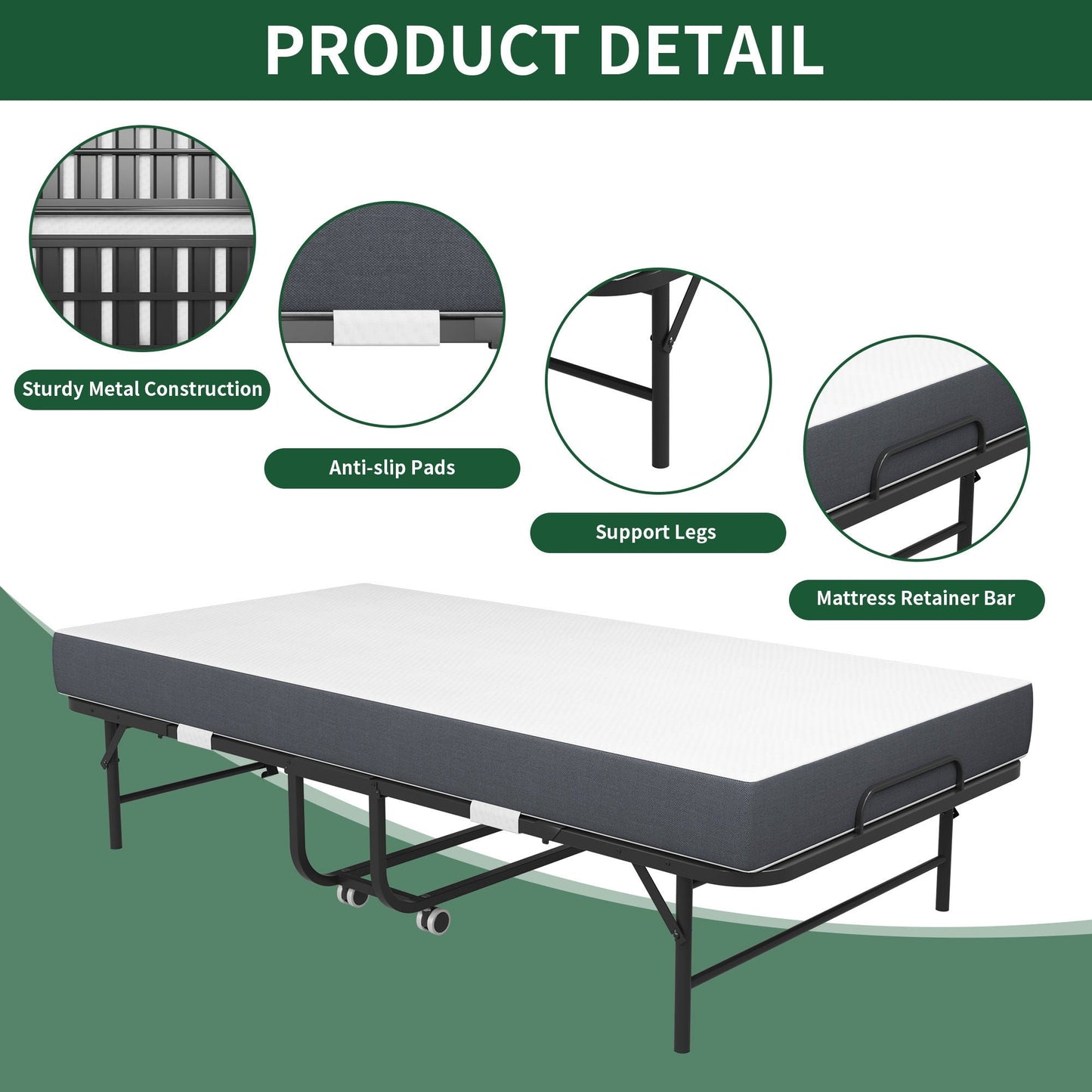 Twin Extra Long Bed and Foam Mattress Black