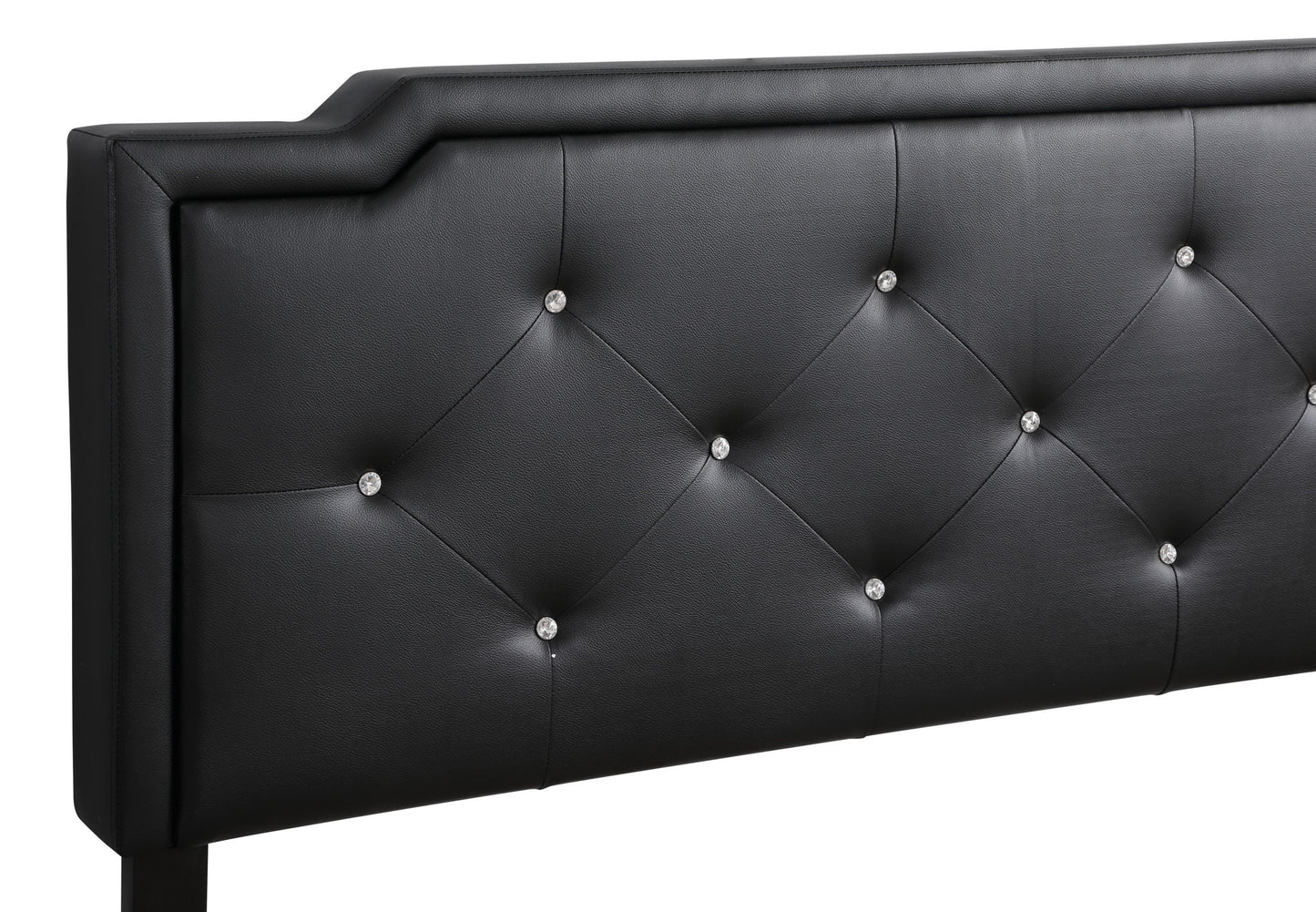Button tufted bed headboard in black faux leather with crystal buttons by HouseOfZazla on Tampa Home & Garden Store