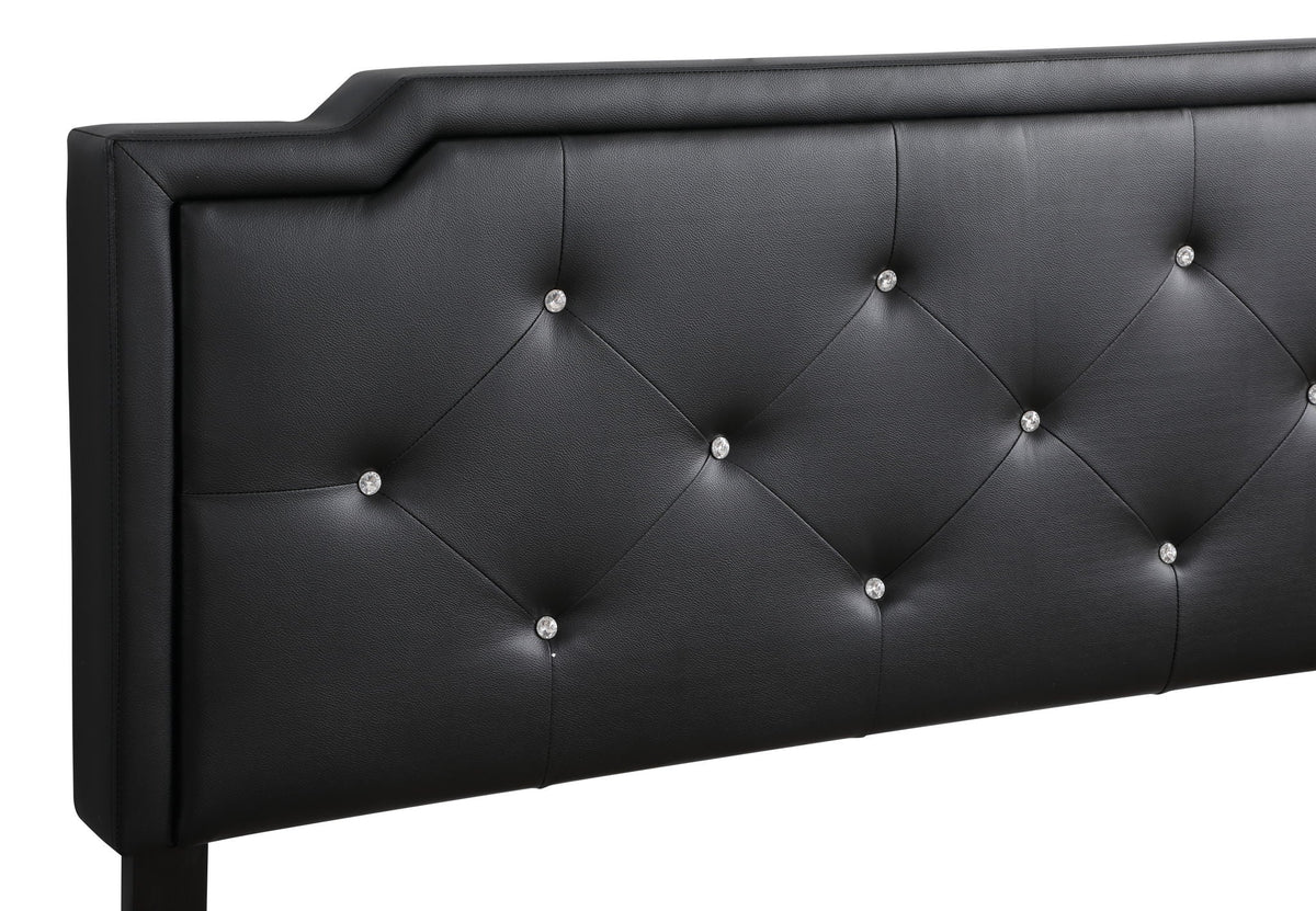Button tufted bed headboard in black faux leather with crystal buttons by HouseOfZazla on Tampa Home & Garden Store