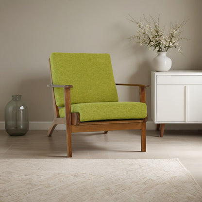 Genuine lounge chair with a solid wood frame and green upholstery in a mid-century style on Tampa Home & Garden Store