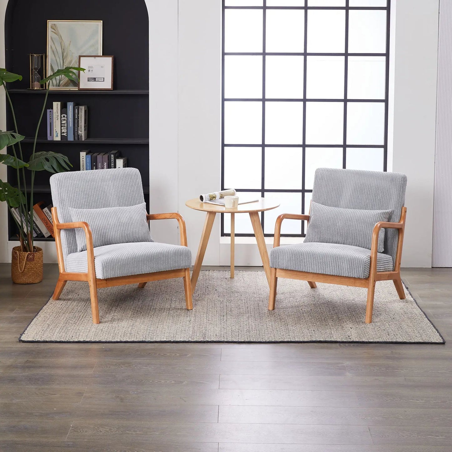 Accent Arm Chair With Pillow Upholstered, 2 gray chairs wood legs Unique Piece Furniture on Tampa Home & Garden Store