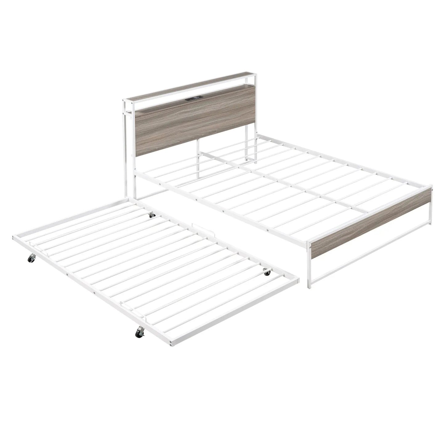 Platform Bed Frame With Trundle and USB Ports
