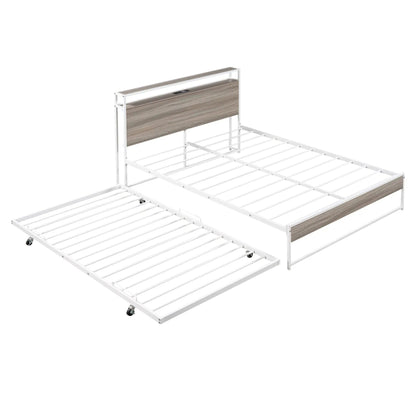 Platform Bed Frame With Trundle and USB Ports