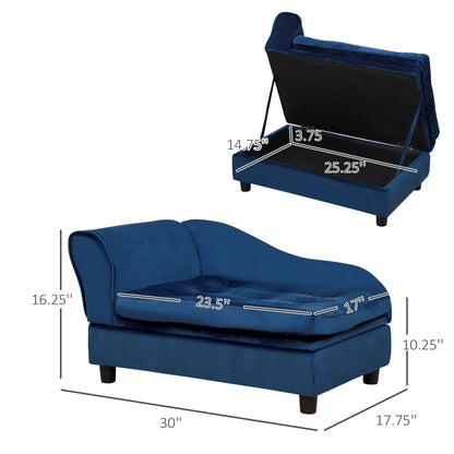 PawHut luxury fancy blue velvet dog bed for small dogs with hidden storage on Tampa Home & Garden Store