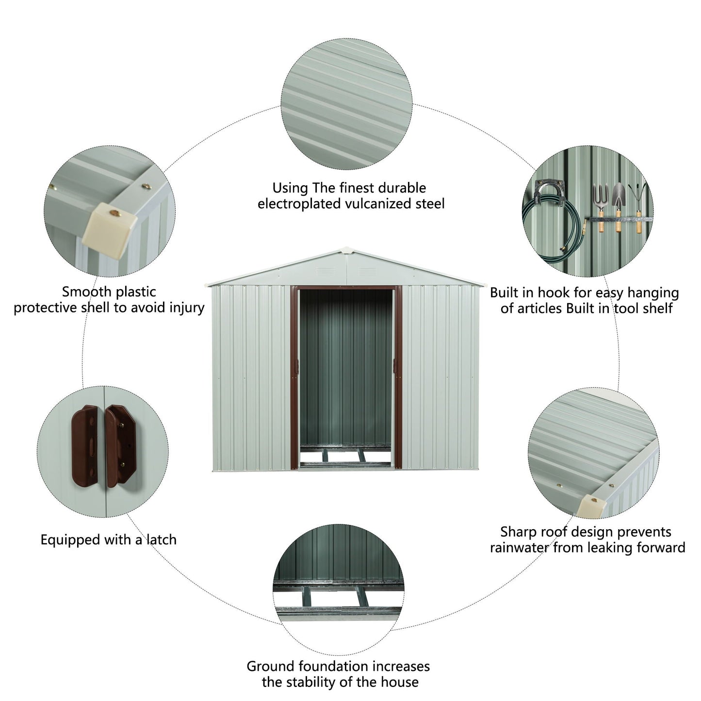 HouseOfZazla 88.98-inch Outdoor Metal Storage Shed With Window green shed with hooks on Tampa Home & Garden Store