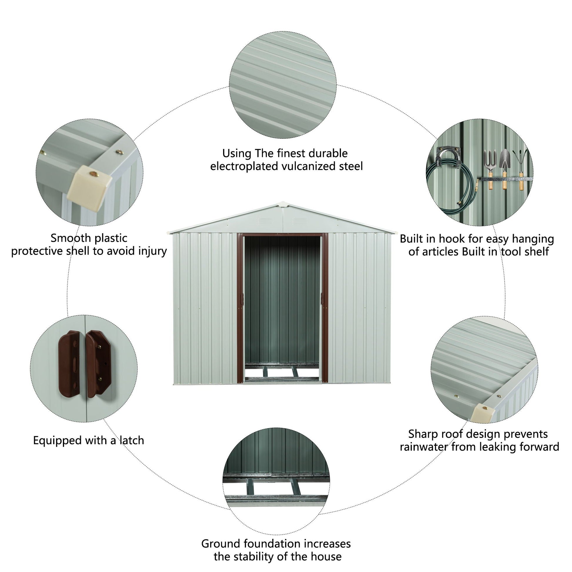 HouseOfZazla 88.98-inch Outdoor Metal Storage Shed With Window green shed with hooks on Tampa Home & Garden Store