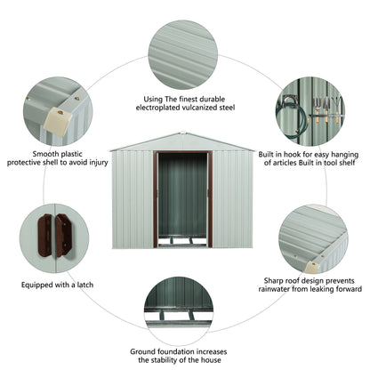 HouseOfZazla 88.98-inch Outdoor Metal Storage Shed With Window green shed with hooks on Tampa Home & Garden Store