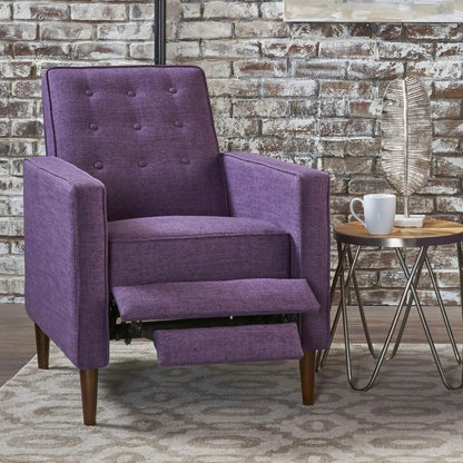 Mid-century modern purple recliner with button tufting and waffle-stitch fabric on Tampa Home & Garden Store