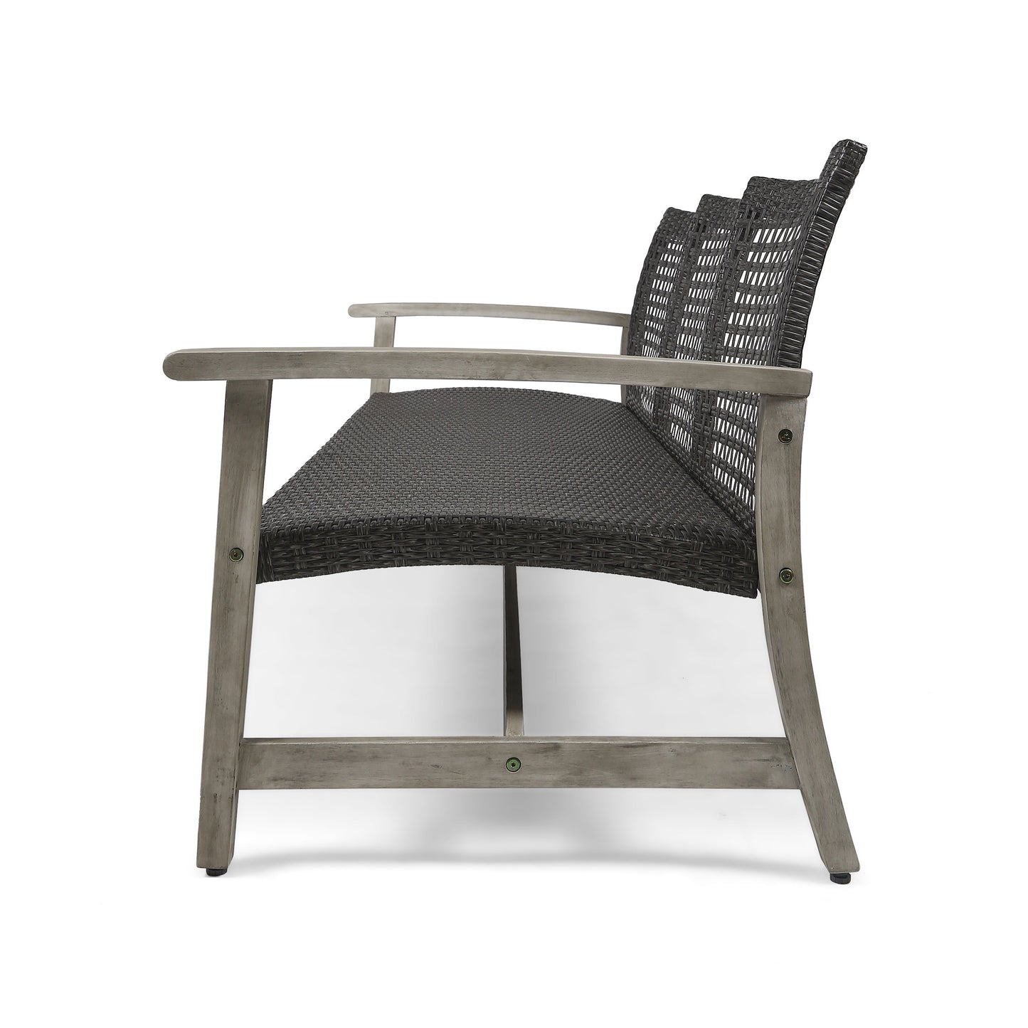 Outdoor Acacia Wood Wicker 3 Seater Sofa by HouseOfZazla with gray woven seat and back on Tampa Home & Garden Store