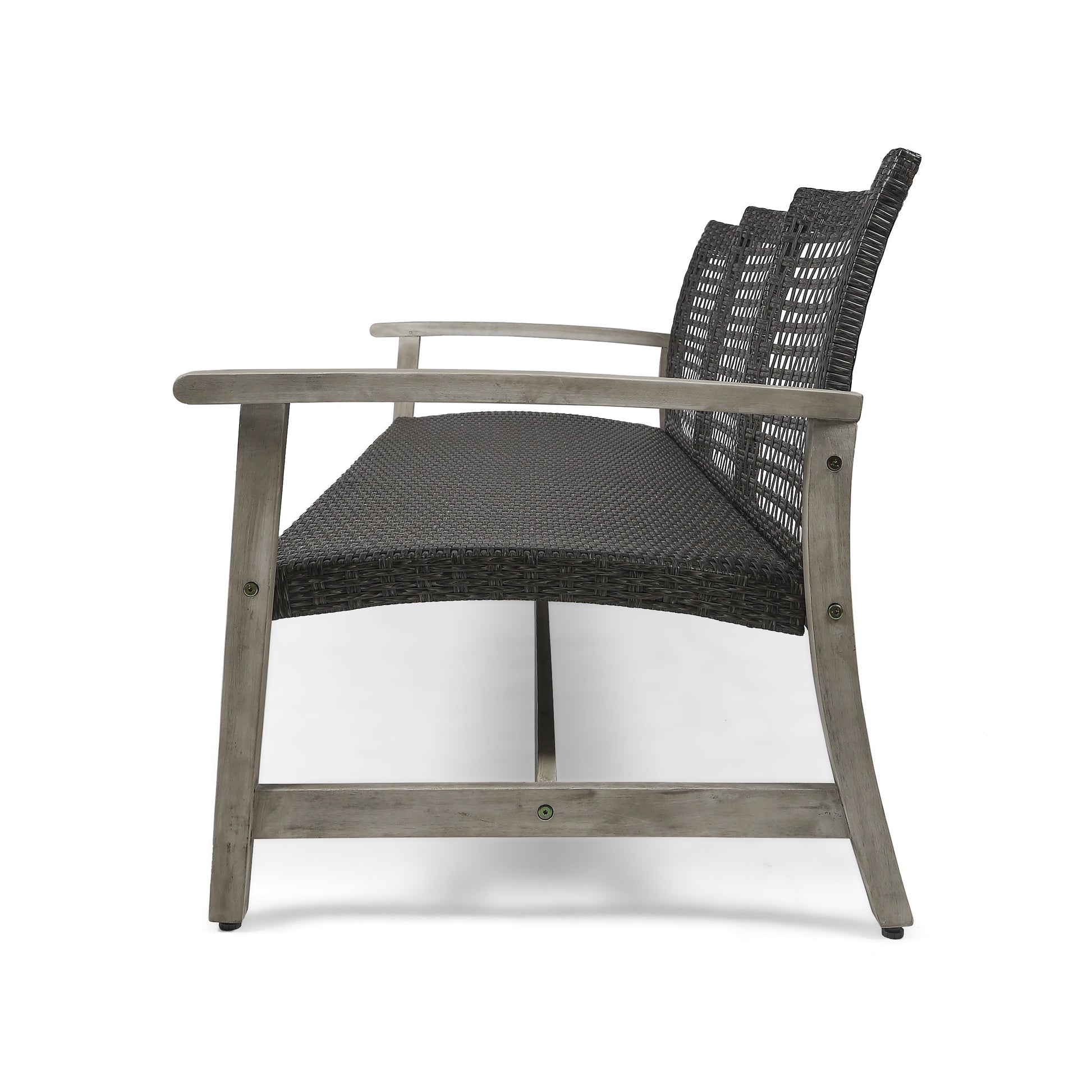 Outdoor Acacia Wood Wicker 3 Seater Sofa by HouseOfZazla with gray woven seat and back on Tampa Home & Garden Store