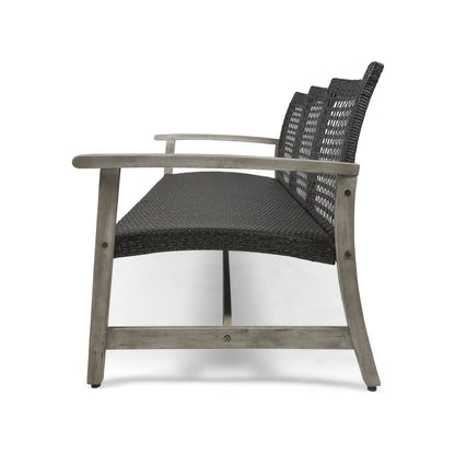 Outdoor Acacia Wood Wicker 3 Seater Sofa by HouseOfZazla with gray woven seat and back on Tampa Home & Garden Store