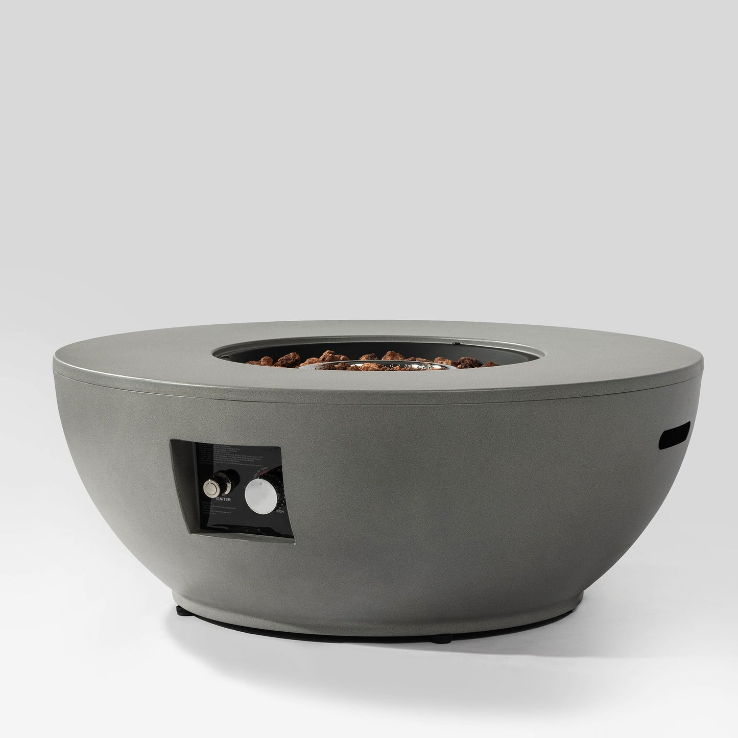 36'' Propane Gas Fire Pit Table Grey Steel with built-in ignition and lava rock centerpiece on Tampa Home & Garden Store